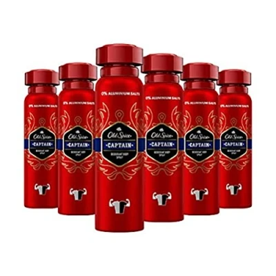 Immagine di Old Spice Captain Deodorante spray per il corpo Confezione da 6 (6 x 150 ml) senza alluminio uomini Deo con profumo di lunga durata