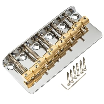 Immagine di Musiclily Pro 18mm Classico Standard Ponte Basso Elettrico 5 Corde con Selle in Ottone e Piastra Acciaio per Precision Jazz Bass, Cromato
