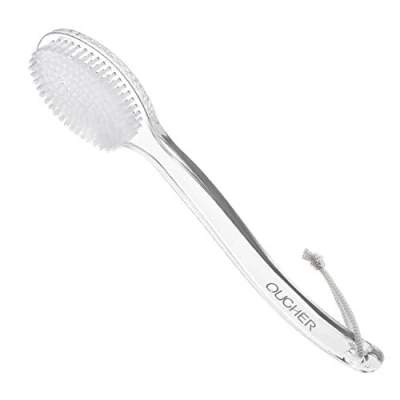 Immagine di QUCHER Spazzola per doccia comoda con manico lungo, vasca, in nylon morbido,blando esfoliante， migliora la salute della pelle, adatta uomo e donna (manico trasparente)