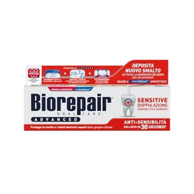 Immagine di Biorepair, Dentifricio Advanced Sensitive, Doppia Azione Anti Sensibilità, Protegge le Gengive, con MicroRepair e CPC Antibatterico, Contrasta la Recessione Gengivale, 75 ml