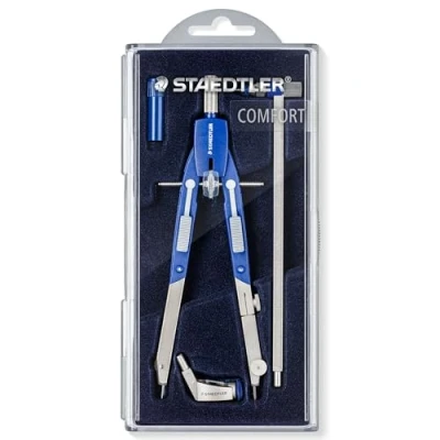 Immagine di Staedtler Mars Comfort Compasso Scuola Media Elementare e Superiore, Include Astuccio Tubetto Mine, Ideale per Cancelleria Ufficio Cartoleria Materiale Scolastico Cose la