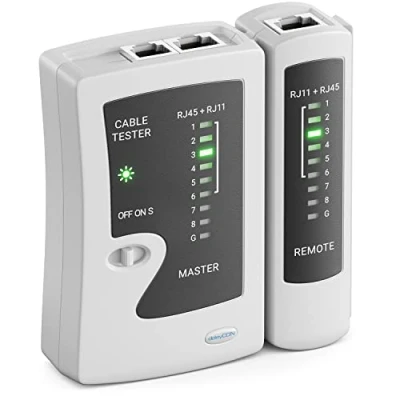 Immagine di deleyCON Tester per Cavi di Rete RJ11 RJ12 RJ45 ISDN LAN Cavo Patch CAT6 CAT7 CAT8 Cablaggio Grigio