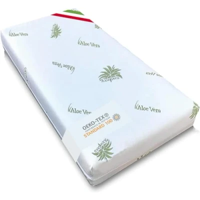 Immagine di Kiby® Materasso per Lettino in Aloe Vera (Certificato OEKO TEX® e CERTIPUR™), Culla Neonati, Lavabile Sfoderabile, (125 x 60 10)