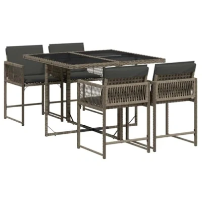 Immagine di vidaXL Set da Pranzo Giardino 5 pz con Cuscini in Polyrattan Grigio