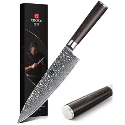 Immagine di XINZUO 20.1cm Coltello da Cuoco Acciaio Damasco, chef Professionale Forgiato a Mano Cucina con Ergonomico Manico in Legno di Pakka He Serie