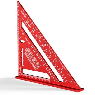 Immagine di Newaner 180mm Squadra da falegname, Righello Triangolare Metrico in Alluminio, Squadrette combinata 45 90, quadrato carpentiere ad alta precisione per conciatetti, ingegnere (rosso)