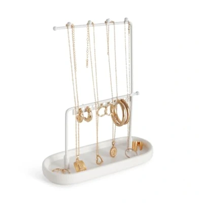Immagine di KOOK TIME Espositore gioielli porta collane da appendere orecchini organizer con vassoio in ceramica per anelli, bracciali e altri piccoli 17.5x7x22 cm Colore: bianco opaco