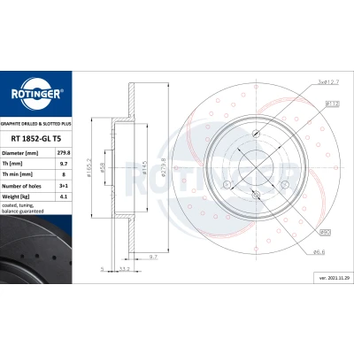 Immagine di ROTINGER Rotori disco freno (asse anteriore, Set di 2 pezzi) Con rivestimento anticorrosione, RT 1852 GL T5