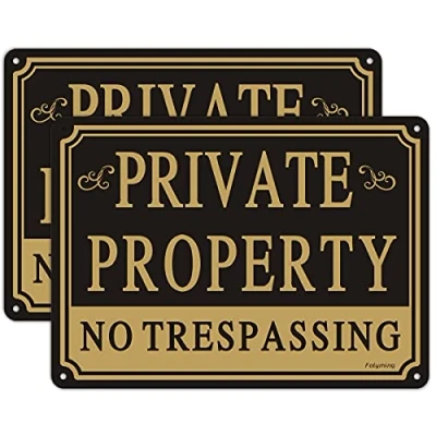 Immagine di Confezione da 2 cartelli con scritta &quot;Private Property No Trespassing&quot;, 25,4 x 17,8 cm, segnale di proprietà privata, cartello &quot;No in metallo, riflettente, robusto,