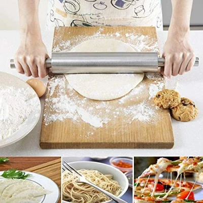 Immagine di CTTPEG Mattarello in acciaio inox, rullo per pasta di pizza antiaderente cuocere, biscotti, chapati, fondente, pasta, crosta torta (opzione A)