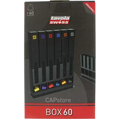 Immagine di Tavola Swiss 5049031, Box Dispenser per 60 Capsule Nespresso, in plastica, Multicolore, Dimensioni: 25x15x7 cm