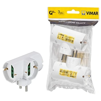 Immagine di Vimar FP00316.B Adattatore multiplo SICURY 250 V verticale 2 pezzi, spina 2P+T 16 A combinata standard DE e FR, 3 prese universali