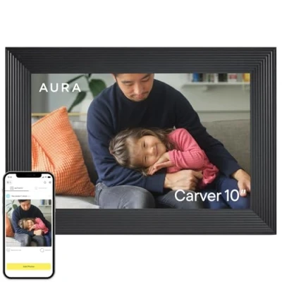 Immagine di Aura Carver Wi FI cornice portafoto digitale da 10,1 pollici, la migliore regalare Invia le tue foto dal tuo telefono Installazione rapida e semplice grazie all&#039;applicazione