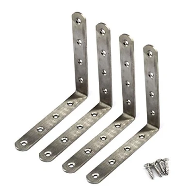 Immagine di Staffe angolari per connettori (spessore 3 mm), in acciaio inox, a forma di L, con viti, 4 pezzi, 125 x mm