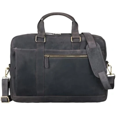 Immagine di STILORD &#039;Nico&#039; Borsa lavoro pelle da uomo a tracolla porta computer 15,6 pollici Portadocumenti per ufficio business università, Colore:marrone scuro