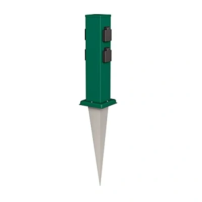 Immagine di ledscom.de Presa di corrente da giardino Polly con picchetto a terra per esterni, IP44, 4 vie, acciaio inox, quadrata, verde, 40cm