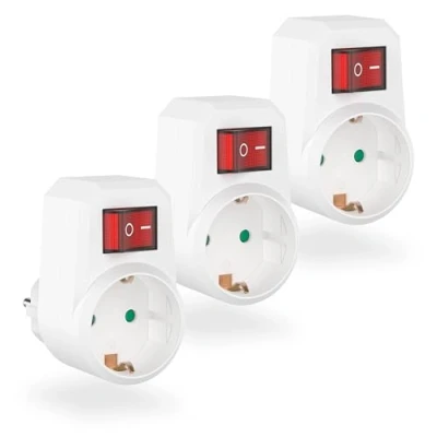 Immagine di benon 3 adattatori per prese, spina intermedia con interruttore, adattatore sicurezza bambini, connettore Schuko fino a 3680 Watt, contatto di protezione