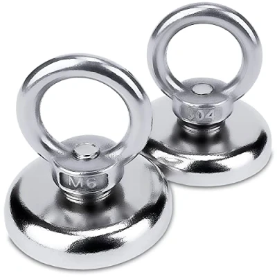 Immagine di Sensei 2 pezzi magnete ad anello al neodimio Ø36 x H36 mm, extra forte con struttura in acciaio, capacità di carico 50 kg, occhiello