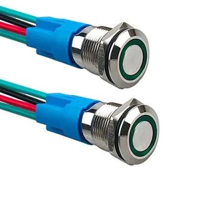 Immagine di Aiqeer 2 Pezzi 12 mm Interruttore a Pulsante Momentaneo, 12V / 24V 3A di Accensione per Auto, in Metallo con Presa Precablata (LED Verde)