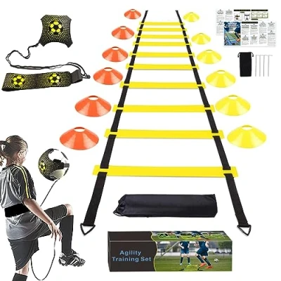 Immagine di YGORTECH Kit Allenamento Calcio,Scaletta Calcio 6M con 12 Coni Accessori, Set di per Il