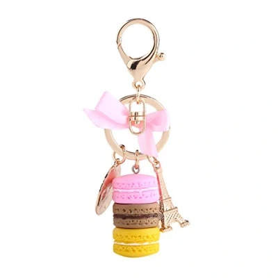 Immagine di Fdit Portachiavi macarons in lega, carino e colorato, macarons, Torre Eiffel, ciondolo auto, decorazione, fascino per la casa, bambini, festa di Natale, 12 x 6 3 cm, rosa