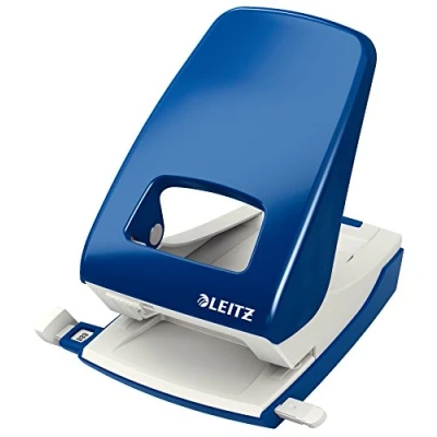 Immagine di Leitz Pratica Perforatrice da Ufficio, Capacità fino a 40 Fogli, Blu, Metallo, Guida di Arresto con Barra Selezione del Formato, Gamma NeXXt, Box, 51380035