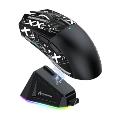 Immagine di ATTACK SHARK X11 Gaming Mouse with Magnetic Charging Dock, PixArt PAW3311 Sensor, BT/2.4G Wireless/Wired Grip Tape, 22000 DPI, Gamer Mice for Win11/Xbox/PS/Mac (Black)