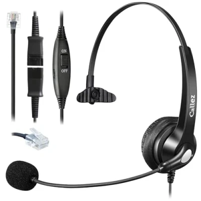 Immagine di Callez RJ45 Cuffie Telefono Fisso con Microfono a Cancellazione del Rumore e Quick Disconnect, Mono Auricolare Compatibile Siemens Unify OpenStage 30 40 60 80 Mitel/Aastra 5370 6867i 6773 Telefoni