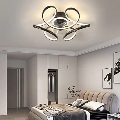 Immagine di Ventilatore da Soffitto con Telecomando E Luce Design Dc Lampadario Ventola a per Cameretta Timer Dimmerabile Reversibile modalità Inverno/Estate 45cm Plafoniera Ventilatore,Nero