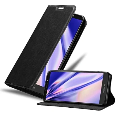 Immagine di Cadorabo Custodia Libro compatibile con Motorola Moto E5 PLUS in NERO di NOTTE Vani Carte, Funzione Stand e Chiusura Magnetica Portafoglio Cover Case Wallet Book Etui Protezione