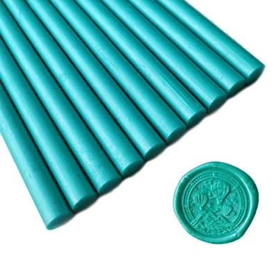 Immagine di Amtol, 10 bastoncini di ceralacca per sigilli in cera, pistola colla, ideali inviti nozze, confezioni vino, buste biglietti, regalo (Malachite Verde)
