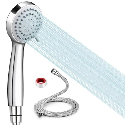 Immagine di Soffione Doccia Risparmio Idrico Alta Pressione Anticalcare + 1.5 M Flessibile Doccia, 3 Funzioni Getti, Multifunzionale ad