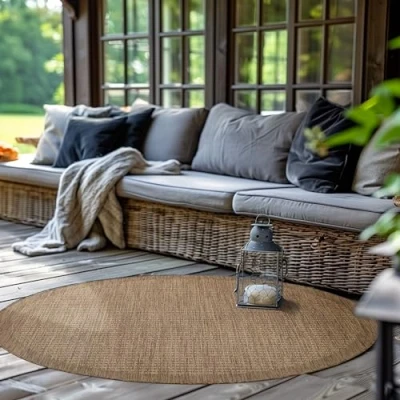Immagine di SIMPEX Tappeto Esterno Rotondo per Terrazza, Balcone e Giardino, da Cucina Monocolore, Lavabile in Varie Misure Colori Marrone, 120 cm