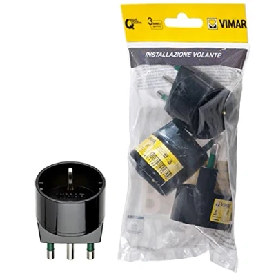Immagine di Vimar FP00303 Adattatore semplice SICURY 250 V 3 pezzi, spina grande 2P+T 16A standard IT tipo S17, presa P30