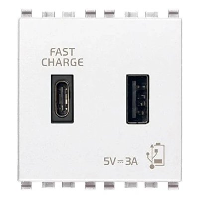 Immagine di Vimar Eikon 20295.AC.B Presa USB per dispositivi elettronici A+C 5 V, 3 A, 2 m, colore: Bianco