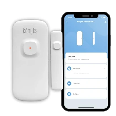 Immagine di Konyks Senso Charge 2 Rilevatori di apertura Wi FI con batteria ricaricabile, autonomia fino a 1 anno, notifiche su smartphone, automazioni facili, compatibile Alexa e Google Home