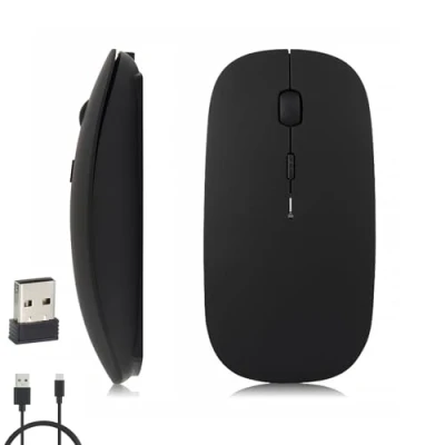 Immagine di iSTYLE Mouse Senza Fili Ricaricabile, Bluetooth e 2.4GHz con Mini Ricevitore USB, 1600 DPI Tracciamento Ottico, Silenzioso per Mac, PC, iPad, Laptop, Tablet (Nero)