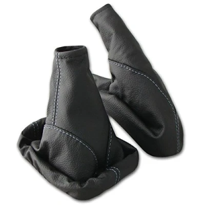 Immagine di L &amp; P Car Design L&amp;P A099 7 Set cuffia leva cambio e freno a mano per Astra G vera pelle nero cucitura blu
