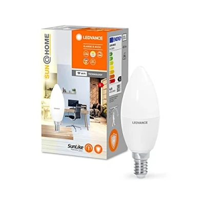 Immagine di LEDVANCE 4058075575813 LED (monocolore) ERP G (A G) E14 Forma di candela 4.9 W = 37 Bianco caldo (Ø x L) 39 mm 114 controllo con app 1 pz.