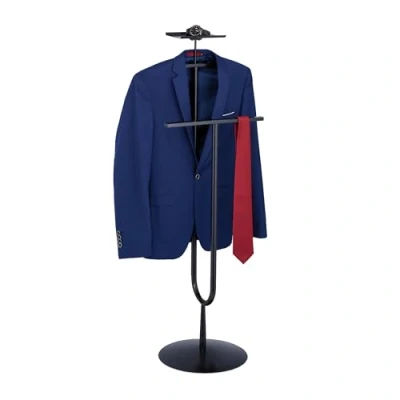 Immagine di Relaxdays Servo Muto da Camera, Appendiabiti Terra per Giacca e Pantalone, con Ripiano, 121x45x33,5 cm, Acciaio, Nero, 121 x 45 33.5 cm
