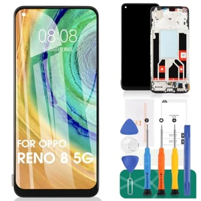 Immagine di schermo TFT per OPPO Reno8 5G LCD Display Reno 8 Sostituzione dello Touch CPH2359 Digitalizzatore con telaio (nero, nessuna funzione di impronte digitali)
