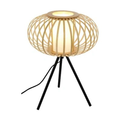 Immagine di BRILONER lampada da comodino in bambù, scrivania legno, interruttore con cavo per tavolo, lettura, lampada, attacco E27, 28x39,5 cm (PxA)