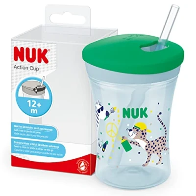 Immagine di NUK 10255599, Action Cup bicchiere Coperchio e cannuccia morbida, A prova di perdite lavabile, Senza BPA, 230ml, verde