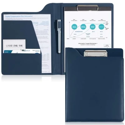 Immagine di ProCase Cartella Portadocumenti A4 in Pelle, Portablocco con Pinza, Custodia Organizzatore per Documenti Ufficio Conferenza Blu scuro