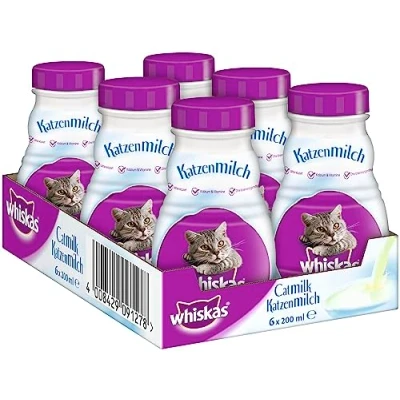 Immagine di Whiskas Latte per gatti a partire da 6 settimane Delizioso snack un gatto felice, senza lattosio e facilmente digeribile, confezione bottiglie 200 ml