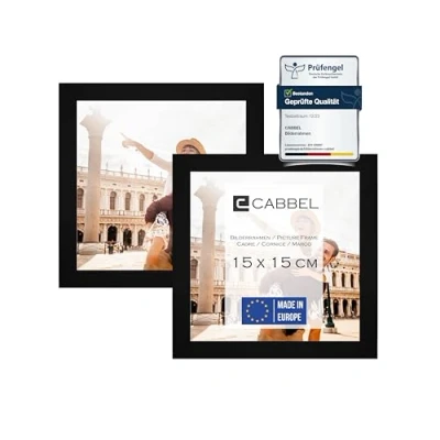 Immagine di CABBEL confezione doppia (set di 2) cornice per foto 15x15 cm, nera, robusta in legno MDF, plexiglass