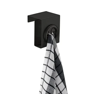 Immagine di Wenko gancio Push, per la cucina di qualità in acciaio inox nero opaco, da appendere al cassetto o sportello, i canovacci vanno semplicemente inseriti, 5 x 6 4 cm