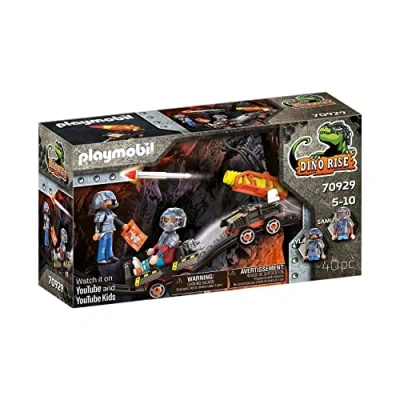 Immagine di PLAYMOBIL Dino Rise 70929 Carrello con Razzo della Miniera, Combinabile Veicoli su rotaia, Giocattoli per Bambini a Partire dai 5 Anni
