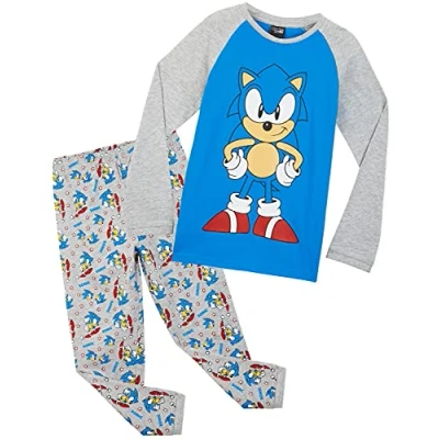 Immagine di Sonic Pigiama A Maniche Lunghe per Ragazzi, Bambino 4 14 Anni, Due Pezzi in Cotone (9 10 Blu/Grigio)