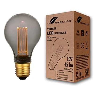 Immagine di greenandco® lampadina a LED di design vintage in stile retrò E27 A60 2W 45lm 2000K 320 230V, grigio fumo, nessun sfarfallio, non dimmerabile